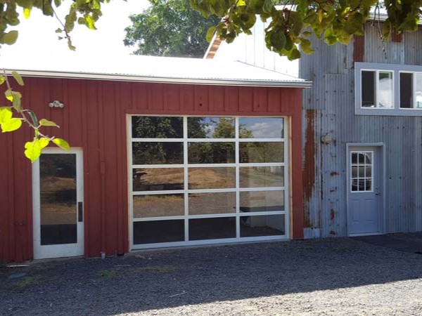 Glass window garage door after an emergency garage door service in Aloha OR by All About Garage Doors