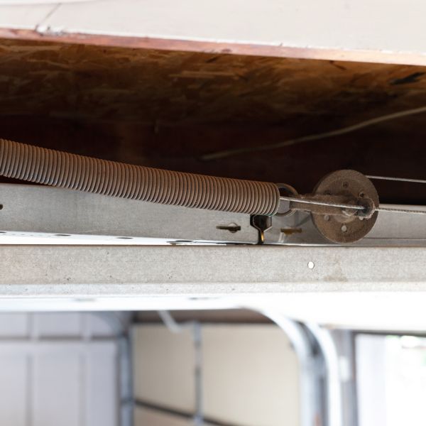 Worn down and rusty spring before getting replaced during an emergency garage door service by All About Garage Doors in Lake Oswego OR
