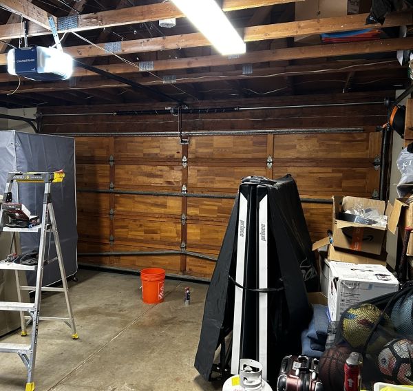 Inside a garage during an emergency garage door service in Portland OR by All About Garage Doors