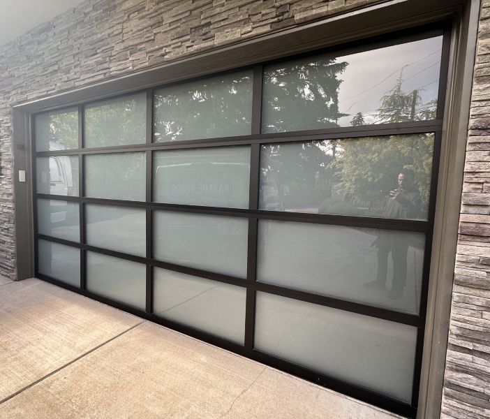 Frosted glass garage door installation completed by All About Garage Doors in West Linn OR